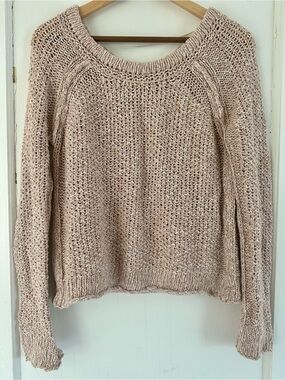 Free People Chunky Scoop Neck Sweater in Light Pink